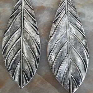 3" SILVER DROP LEAF EARRINGS